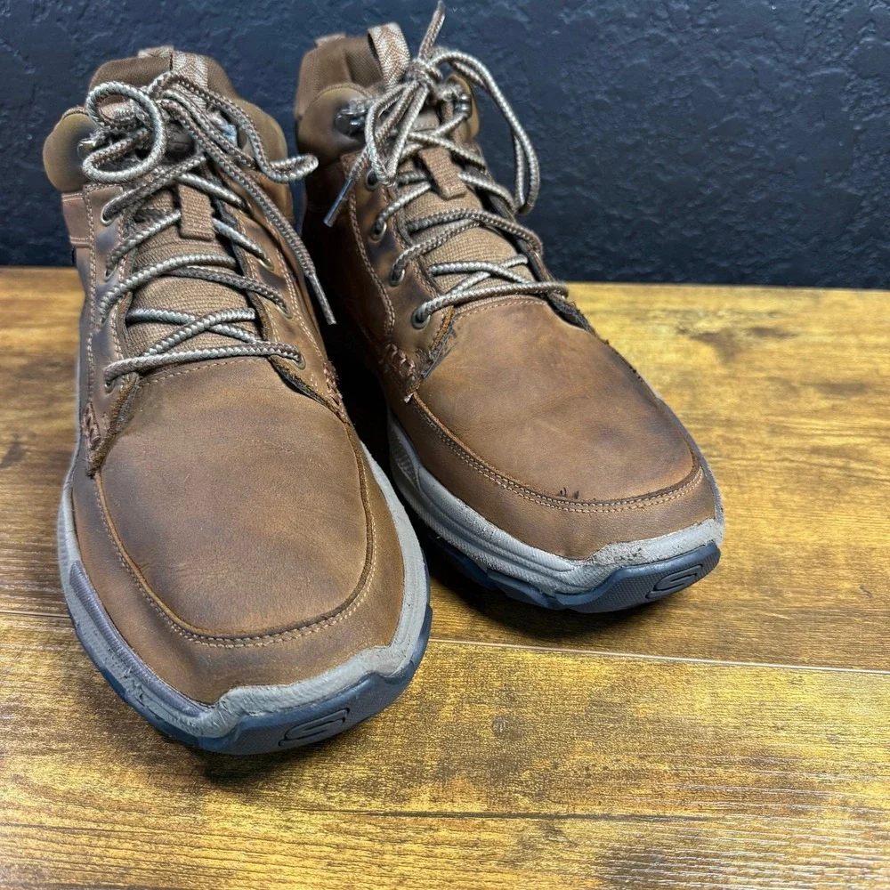 Skechers Selmen 204454 Brown Leather Water Repellent Hiking Boots Mens 10.5